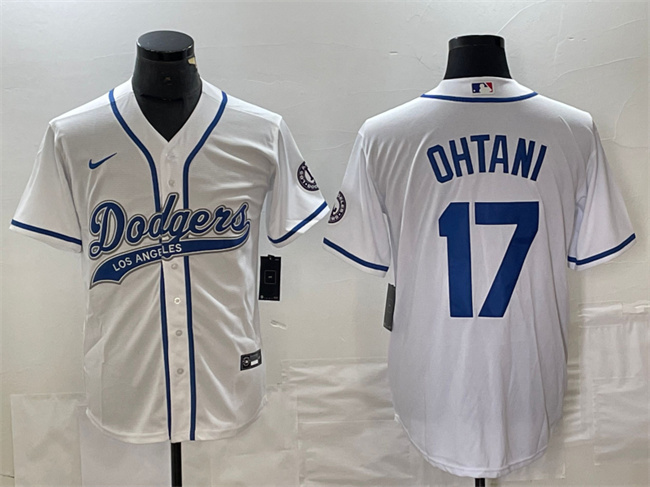 Men's Los Angeles Dodgers #17 Shohei Ohtani White Cool Base With Patch Stitched Baseball Jersey Men's Los Angeles Dodgers #17 Shohei Ohtani White Cool Base With Patch Stitched Baseball Jersey